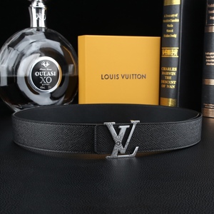 Lv 路易威登 意大利进口头层十字纹牛皮银色扣头腰带