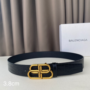 巴黎世家（Balenciaga）摁扣式BB 黑色皮革金色扣头腰带