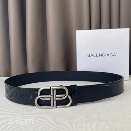 巴黎世家（Balenciaga）摁扣式BB 黑色皮革银色扣头腰带