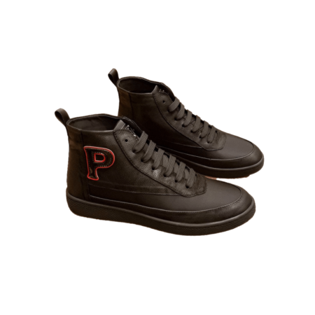 普拉达(Prada)意大利进口头层牛皮男士高帮运动休闲鞋